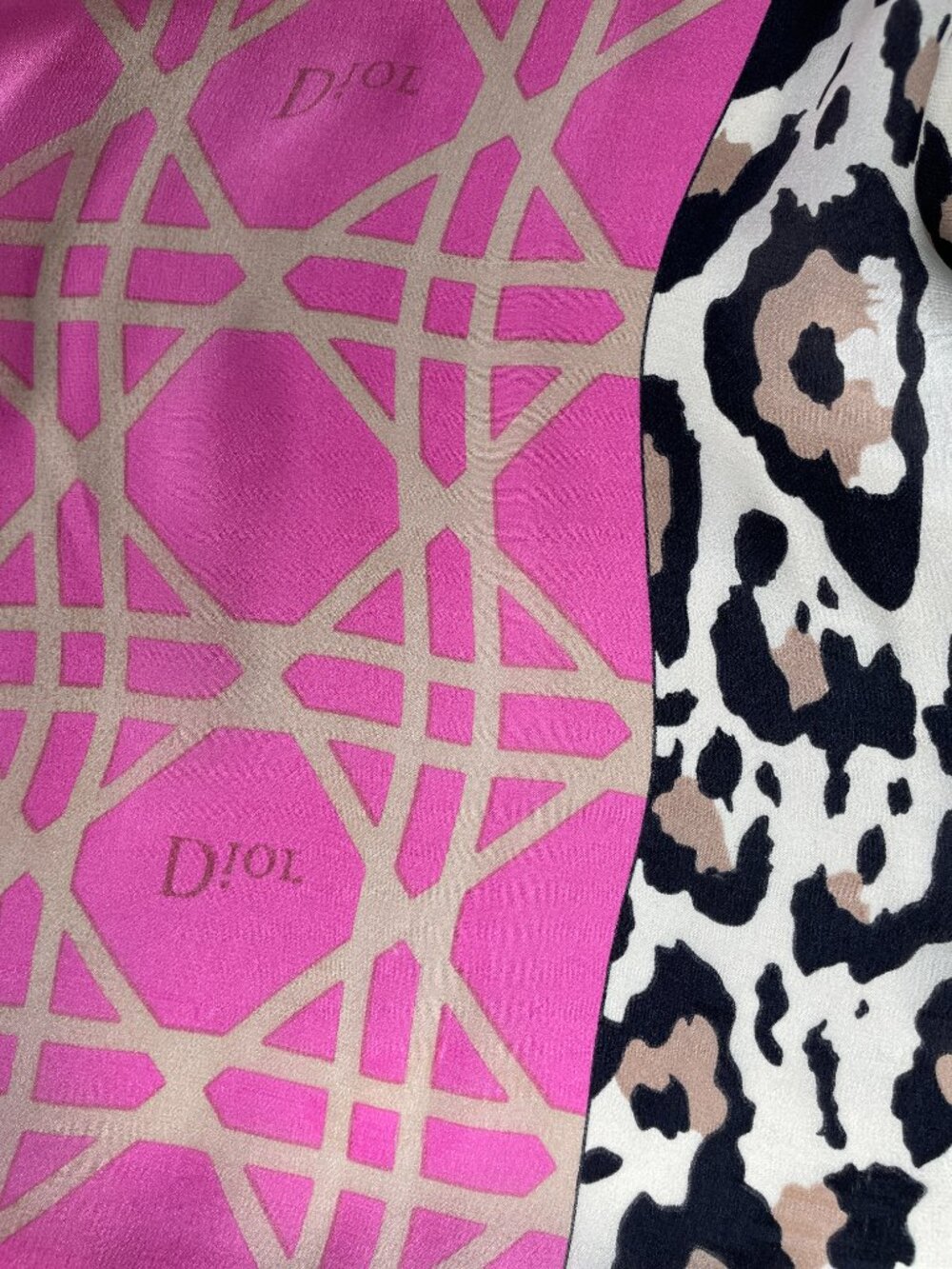 Vintage Christian Dior Silk Chiffon Scarf Leopard Pink Logo 66" x 24" - Picture 8 of 16